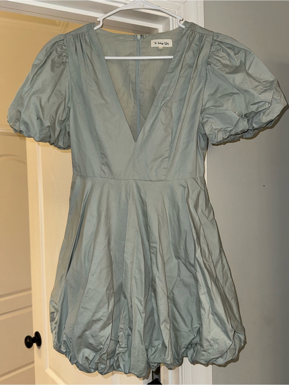 The Vintage Shop Sage Green Puff Sleeve Mini Dress